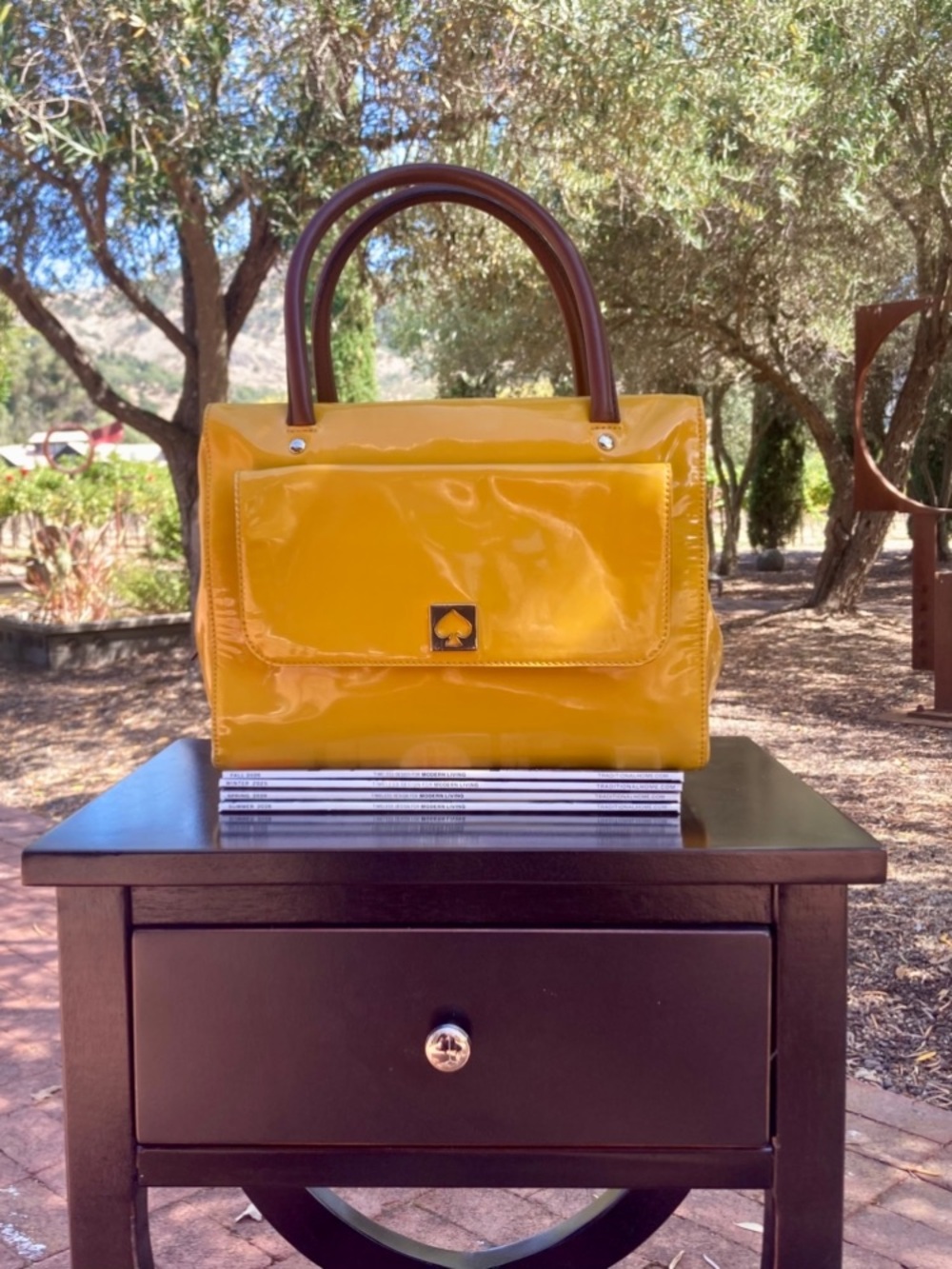 CLEAN Vintage 2012 Kate Spade Kingsbury Park Shelby Ochre Patent Leather Satchel